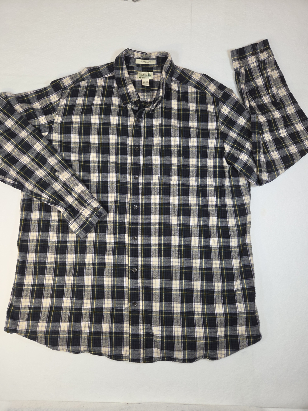 L.L. Bean Men's XXL-Tall Scotch Plaid Flannel Shirt Traditional Fit Blue Yellow